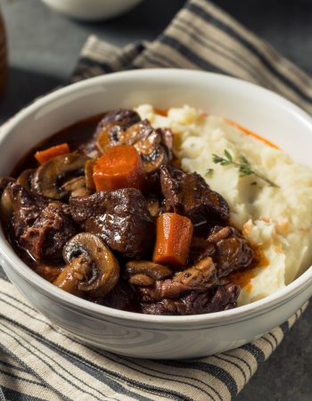 Homemade French Beef Bourguignon Stew with Mashed Potatoes